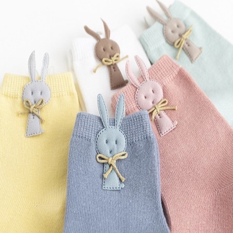 Girls 6-12 Years Rabbit Design Set of 5 Pairs Cotton Quarter Socks KS125